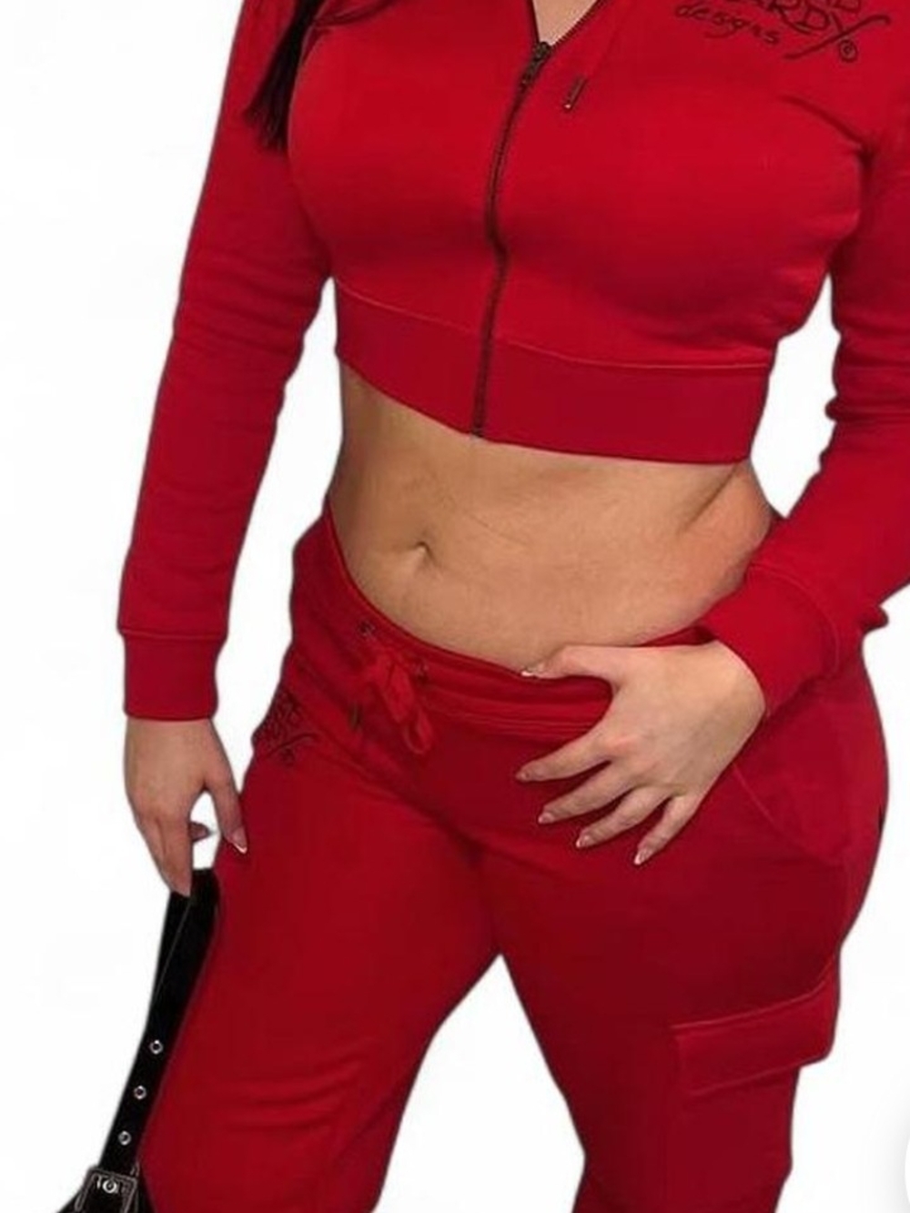 Red Women's Ed HardyZip up Crop Hoodie & Jogger Set🆕